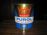 Pure Purol Heavy Duty Motor Oil 4 quart round can, rare, EMPTY.  [SOLD]  