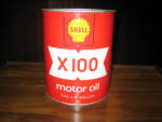 Shell X-100 motor oil, 1 gallon, EMPTY, $185.