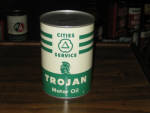 Cities Service Trojan Motor Oil quart bank. [SOLD] 
