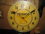 Texaco clock, glass face, metal frame, in working order + lights up. [SOLD] 
