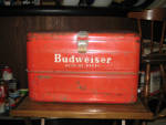 Budweiser King of Beers steel cooler, measures 20x10x12 inches, from the 1940s, very scarce.  [SOLD]