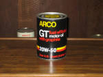 ARCO GT fuel efficient motor oil with graphite 20W-50 composite quart can, $54.  