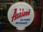 Ashland Flying Octanes [Ashland Oil Co., Ashland, KY] ORIGINAL Gas Globe on an original capco body, from the early 1950s, has some very slight surface glass shaved off around the mounting notch of the back lens near rim, likely happened during the manufacturing process, otherwise in excellent condition $650. 