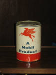 A Mobil Product 5 lbs. Mobilgrease tin, empty, $58. 