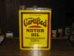 Certified Motor Oil 2 gallon can, has a couple of very small dings and scratches, 1930s vintage rare can, $200. 