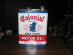 Colonial Minuteman Motor Oil 2 gallon can, Colonial Oil Company, Jacksonville, Fla., VERY RARE, some scratches.  [SOLD]  