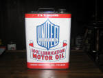 United Motor Oil 2 gallon can, side paint very good condition, some rusting underneath the bottom that has been treated, rare 1940s vintage can. [SOLD]