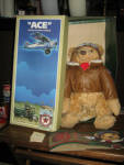Ace Texaco's Flying Pioneer Teddy Bear in bomber jacket, in original box, $119.  