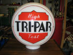 Tri-Par High Test gas globe, [Tri Par Oil Co., Sheboygan, WI], original 1940s, on wide milk glass body, couple of very minor, small spots of lens edge paint wear, very scarce, $1,775. 